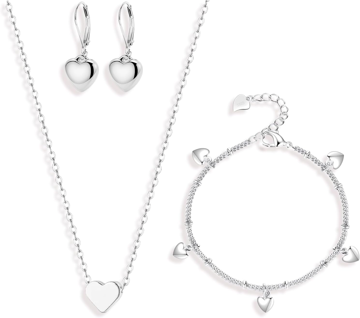 Heart-Themed 925 Silver 3-Piece Jewelry Gift Set
