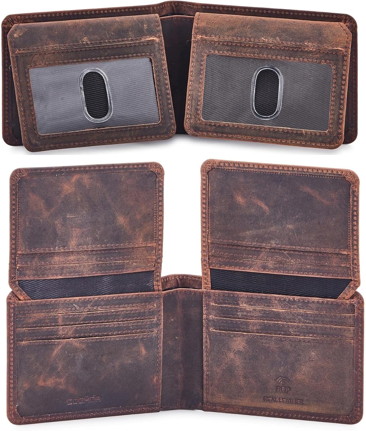 High Capacity Dual ID Window Bi-fold Anti-magnetic Wallet
